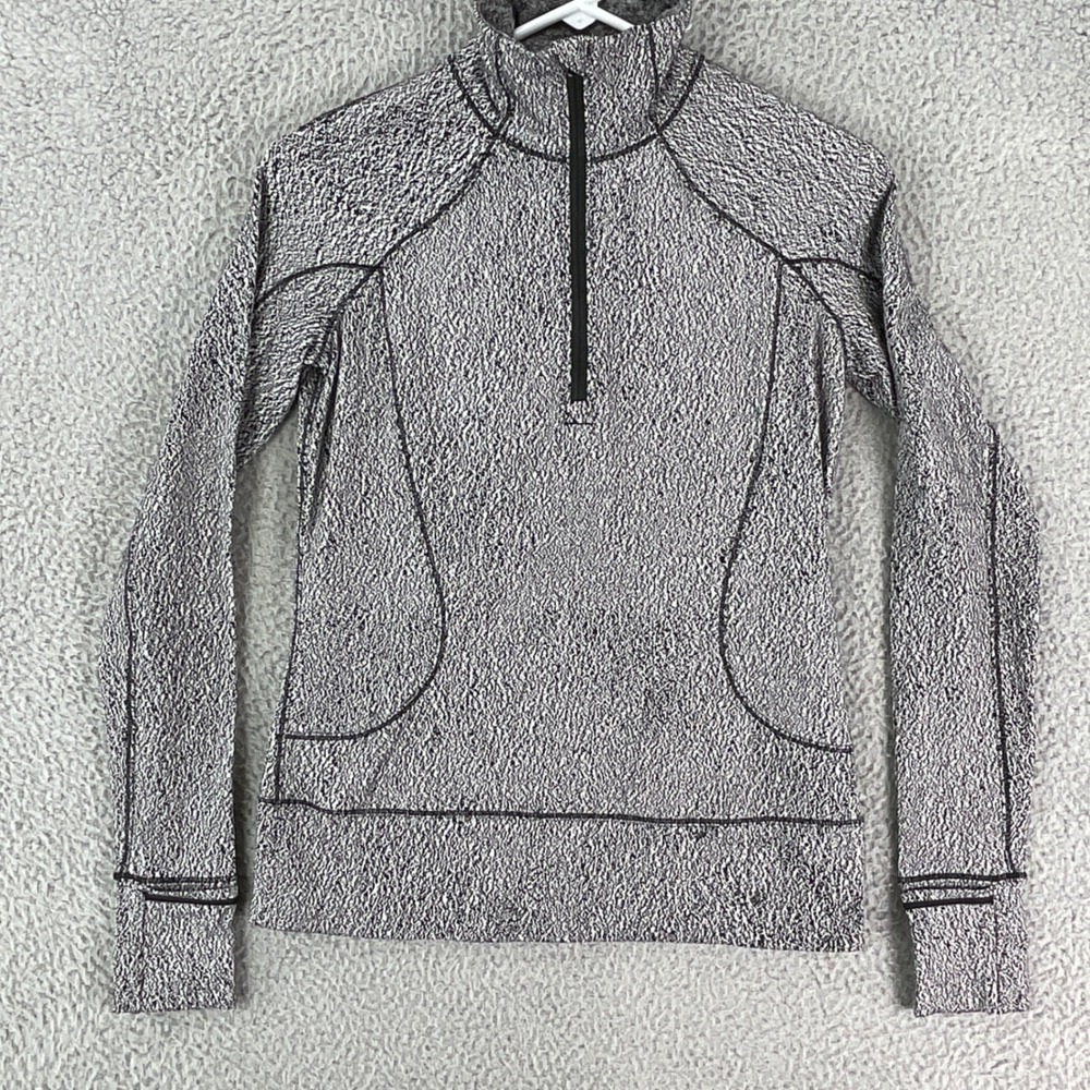 Lululemon Rush Hour Half Zip Womens 4 Black White Space Dye Static Thumbhole Top